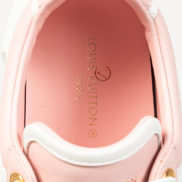 Louis Vuitton Time Out Rose Clair Pink Embossed-Calfskin & Damier Azur Sneakers - Picture 10 of 12